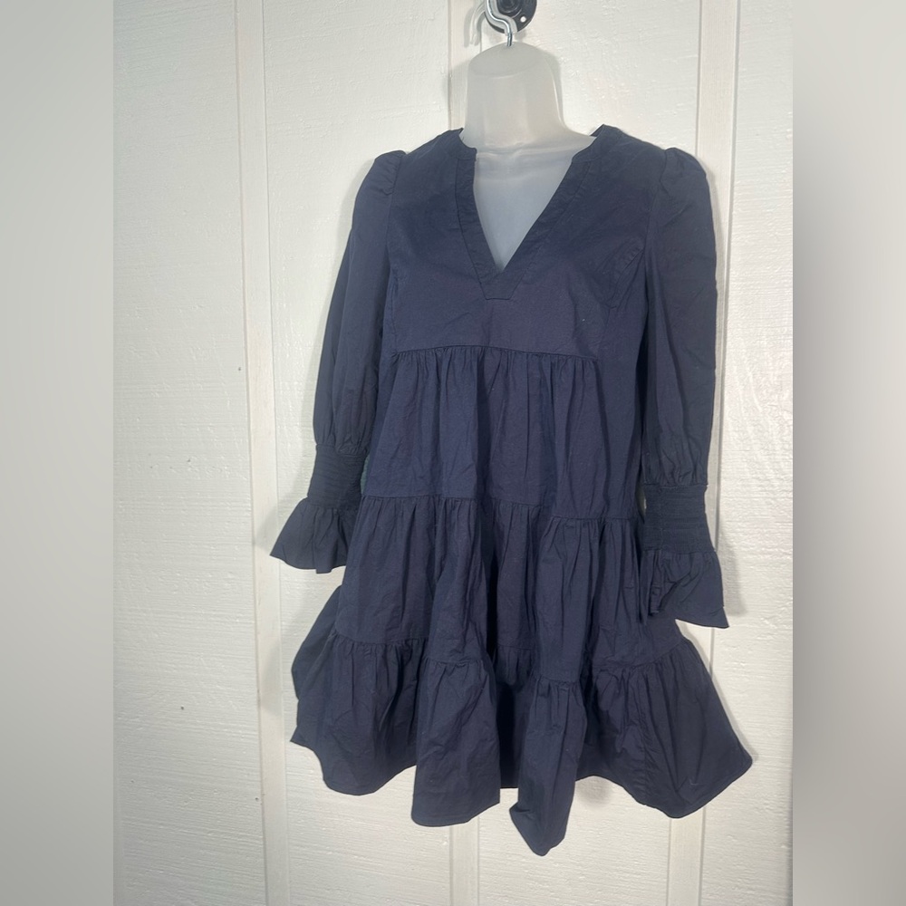 Pomander Place by Tuckernuck Blue Crepe Kenzo Tiered Mini Swing Dress SZ SM  EUC